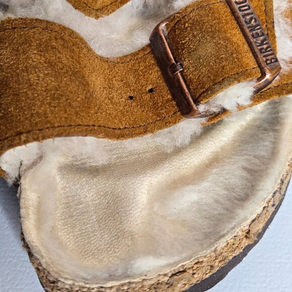Birkenstock Shearling Suede Arizona Cognac Sandals Sz 37 EU Women 6-6.5 US - Picture 12 of 12